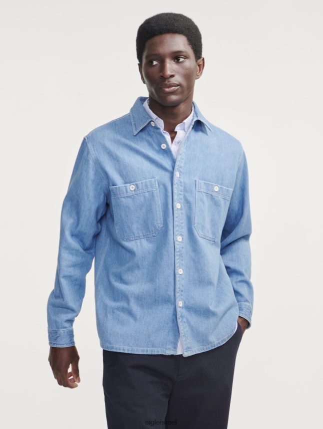 גברים אקונומיקה בהירה ג'ינס Aigle חולצת ג'ינס עם שרוול ארוך בגדים 8V6ZVZ112