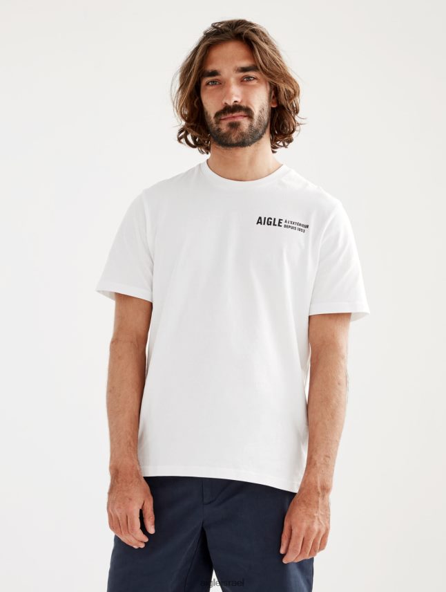 גברים בלאן Aigle חולצת טריקו עם צווארון צווארון מודפס בגדים 8V6ZVZ115