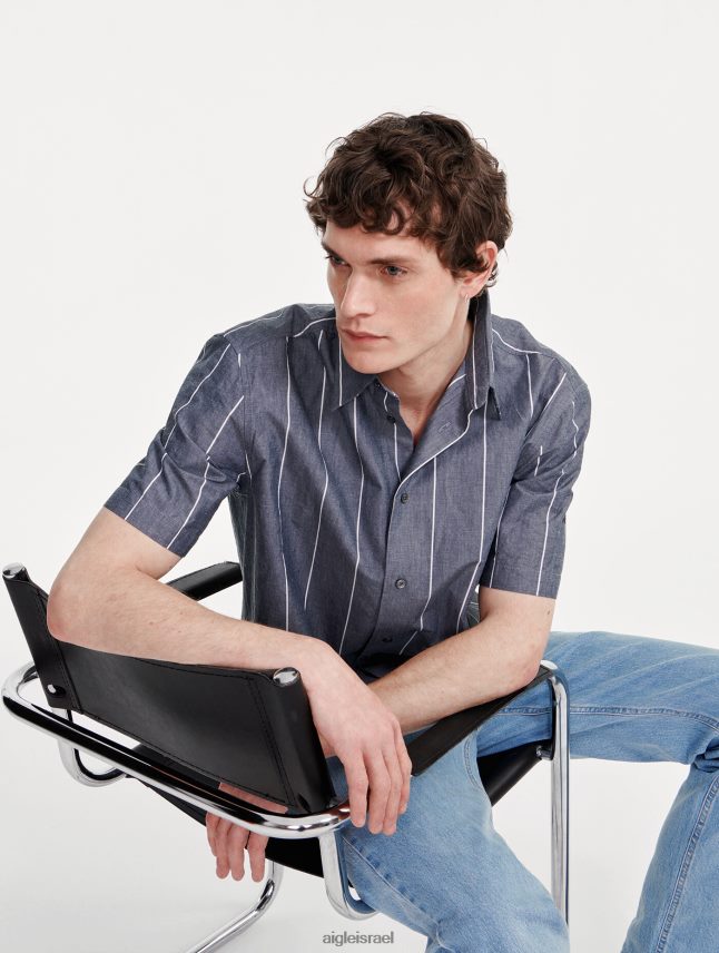 גברים אימפריה סט Aigle חולצת שרוולים קצרים עם פסים מכותנה/פשתן בגדים 8V6ZVZ127