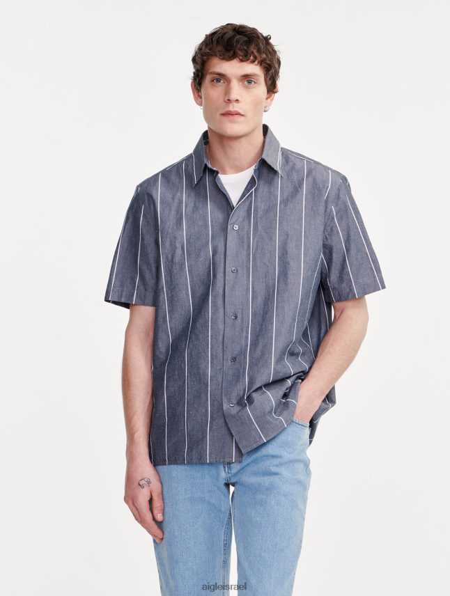 גברים אימפריה סט Aigle חולצת שרוולים קצרים עם פסים מכותנה/פשתן בגדים 8V6ZVZ127