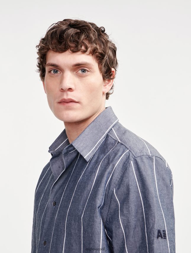 גברים אימפריה סט Aigle חולצת שרוולים קצרים עם פסים מכותנה/פשתן בגדים 8V6ZVZ127