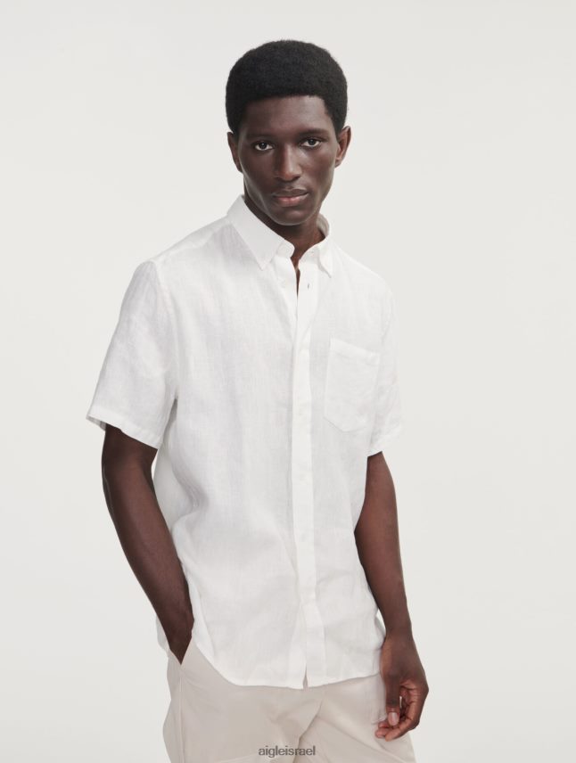 גברים לאט Aigle חולצת פשתן עם שרוולים קצרים בגדים 8V6ZVZ145