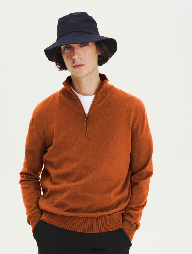 גברים חום זהוב Aigle מגשר עם צווארון פתוח עם רוכסן עשוי כותנה אורגנית בגדים 8V6ZVZ147