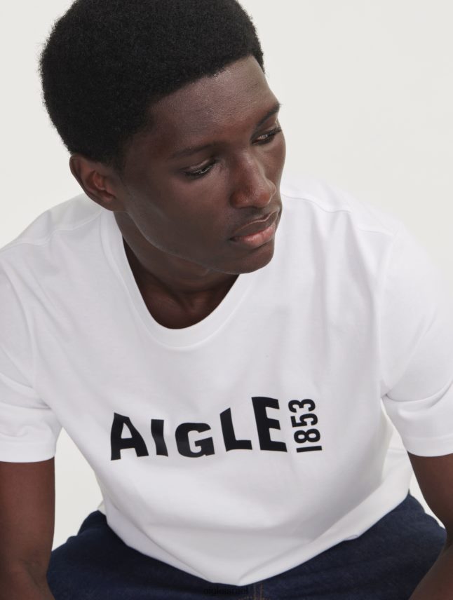 גברים בלאן Aigle חולצת טריקו פירטקס עם צווארון צווארון מודפס בגדים 8V6ZVZ152