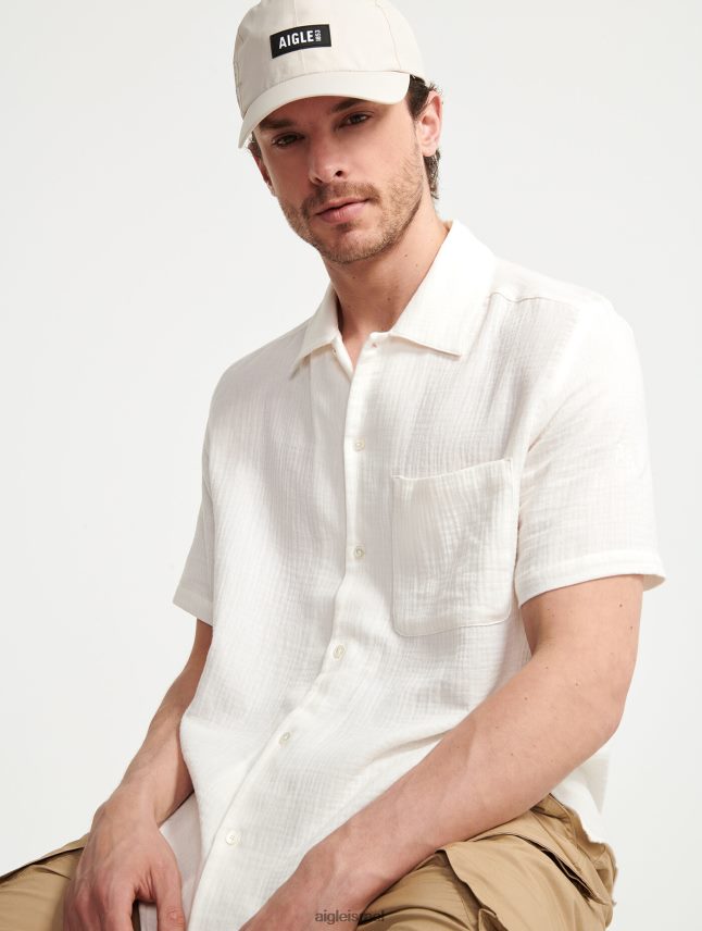 גברים לאט Aigle חולצת כותנה גז עם שרוול קצר בגדים 8V6ZVZ153