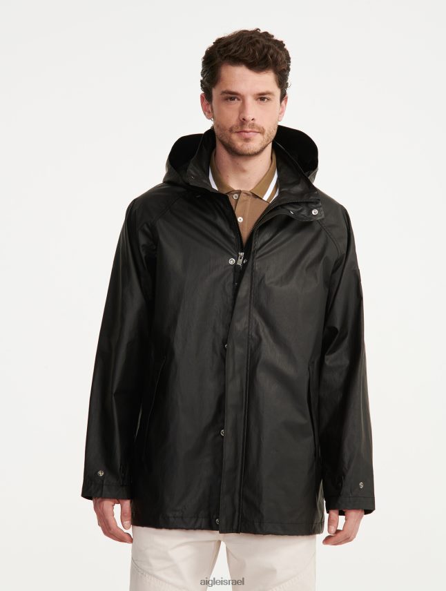 גברים נואר Aigle ז'קט מצופה קפוצ'ון באורך בינוני בגדים 8V6ZVZ213