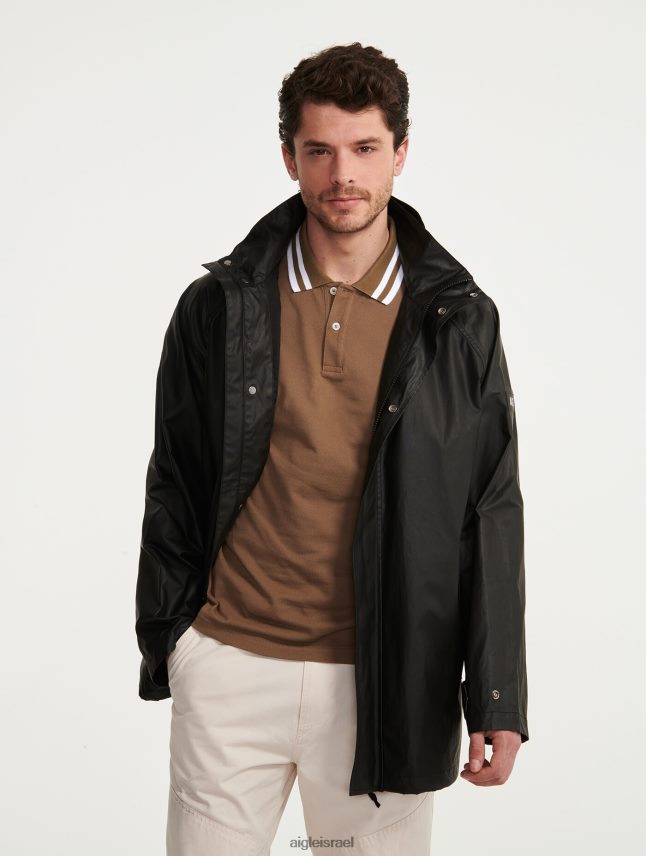 גברים נואר Aigle ז'קט מצופה קפוצ'ון באורך בינוני בגדים 8V6ZVZ213