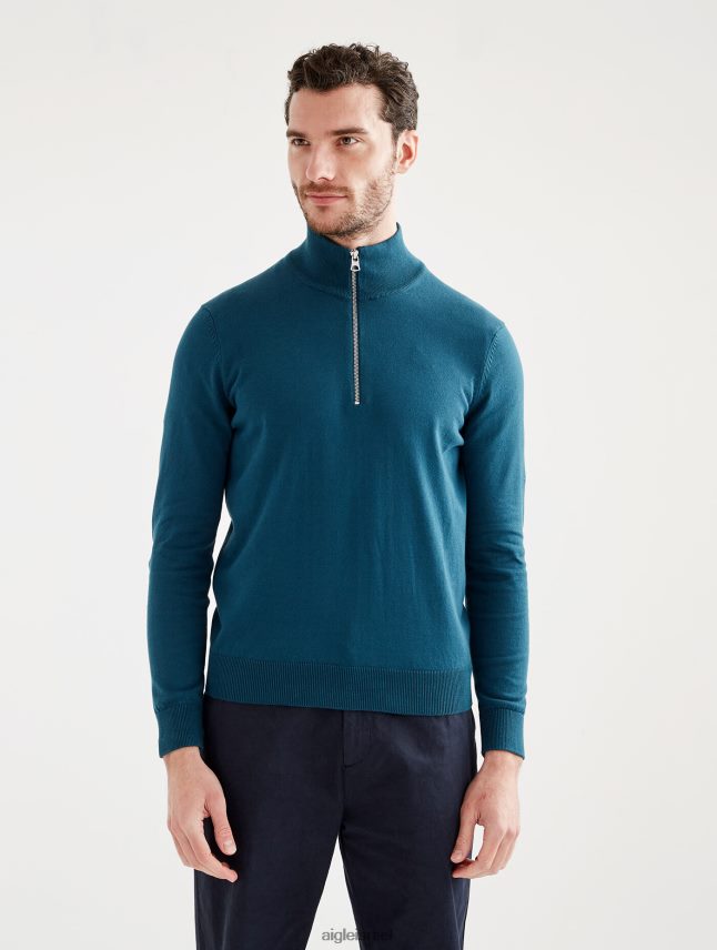 גברים כחול סערה Aigle מגשר דק עם חצי רוכסן צוואר גבוה בגדים 8V6ZVZ29