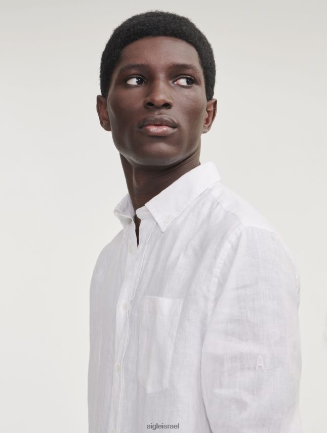 גברים בלאן Aigle חולצת פשתן עם שרוולים ארוכים בגדים 8V6ZVZ32