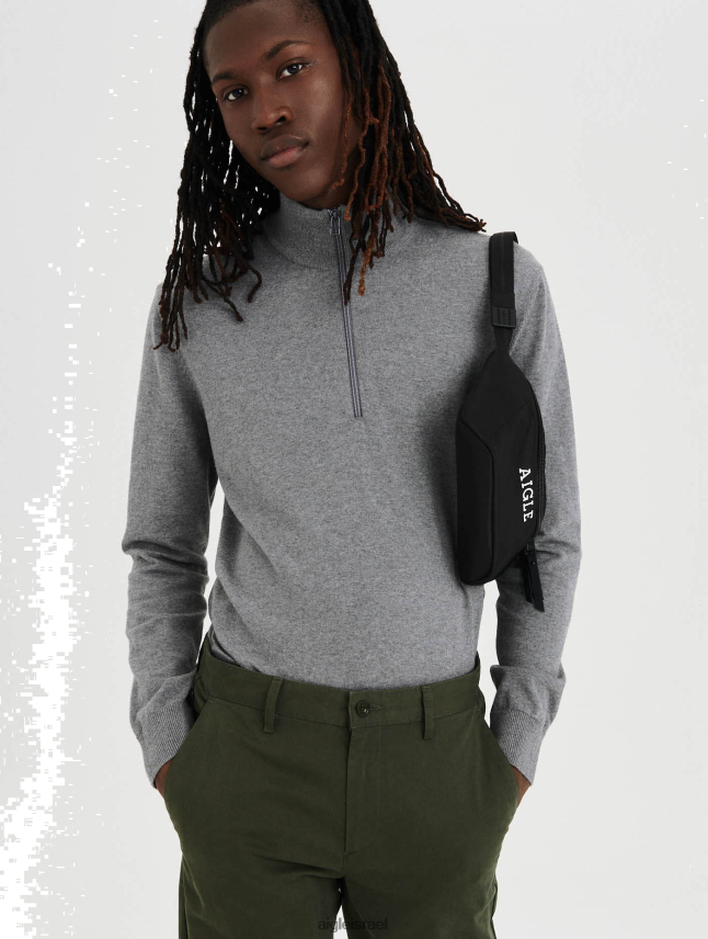 גברים אפור אברש Aigle מגשר עם צווארון פתוח עם רוכסן עשוי כותנה אורגנית בגדים 8V6ZVZ45