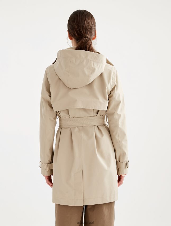 נשים אוסייר Aigle קפוצ'ון ניתן להסרה מעיל טרנץ' קצר גור טקס בגדים 8V6ZVZ452