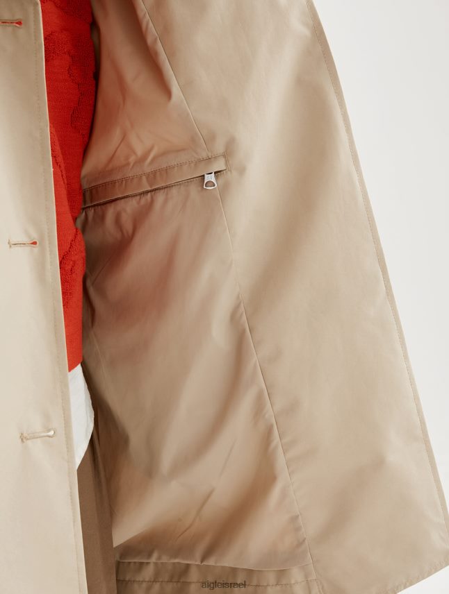 נשים אוסייר Aigle קפוצ'ון ניתן להסרה מעיל טרנץ' קצר גור טקס בגדים 8V6ZVZ452