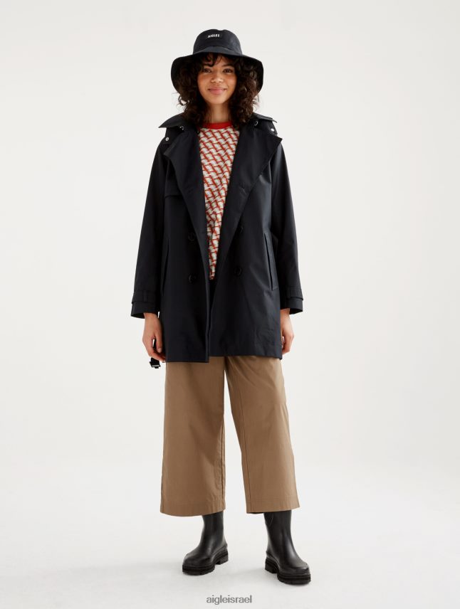 נשים נואר Aigle קפוצ'ון ניתן להסרה מעיל טרנץ' קצר גור טקס בגדים 8V6ZVZ463