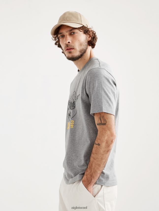 גברים אפור אברש Aigle חולצת טריקו עם צווארון צווארון מודפס בגדים 8V6ZVZ54