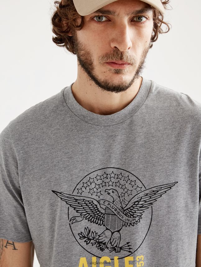 גברים אפור אברש Aigle חולצת טריקו עם צווארון צווארון מודפס בגדים 8V6ZVZ54