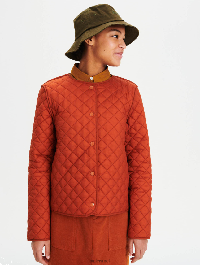 נשים חום זהוב Aigle ז'קט קווילט קצר וקצר בגדים 8V6ZVZ680