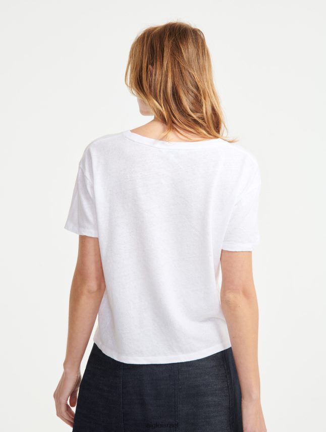 נשים בלאן Aigle חולצת טי בשילוב פשתן עם שרוולים קצרים בגדים 8V6ZVZ684