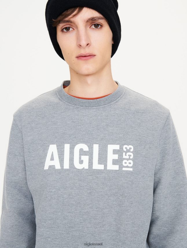 גברים אפור אברש Aigle סווטשירט עם צווארון צווארון מודפס מוברש בגדים 8V6ZVZ78