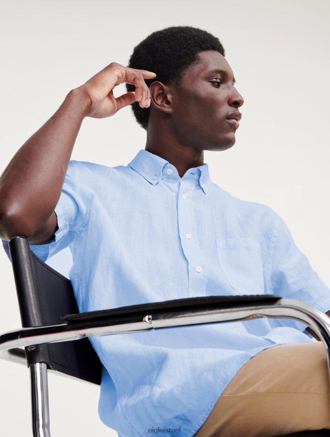 גברים bleu ciel Aigle חולצת פשתן עם שרוולים קצרים בגדים 8V6ZVZ131