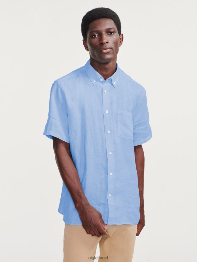 גברים bleu ciel Aigle חולצת פשתן עם שרוולים קצרים בגדים 8V6ZVZ131