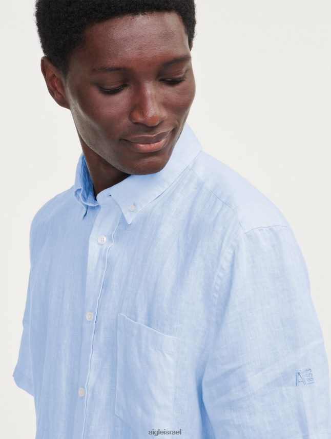 גברים bleu ciel Aigle חולצת פשתן עם שרוולים קצרים בגדים 8V6ZVZ131