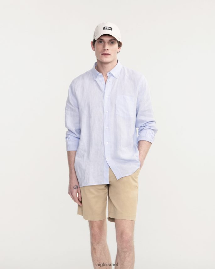 גברים bleu ciel Aigle חולצת פשתן עם שרוולים ארוכים בגדים 8V6ZVZ22