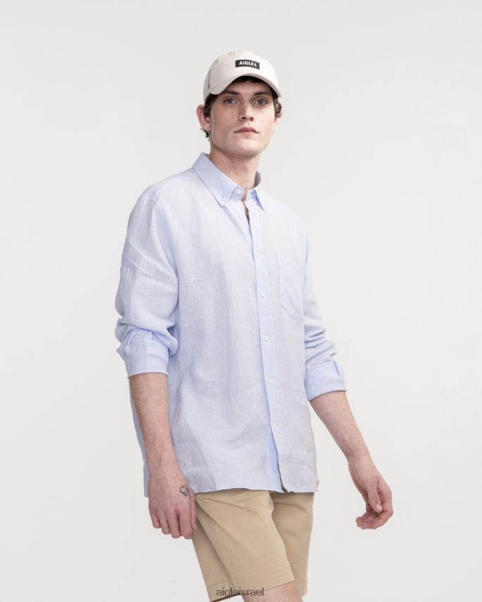 גברים bleu ciel Aigle חולצת פשתן עם שרוולים ארוכים בגדים 8V6ZVZ22