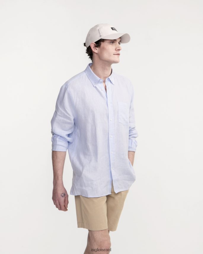 גברים bleu ciel Aigle חולצת פשתן עם שרוולים ארוכים בגדים 8V6ZVZ22