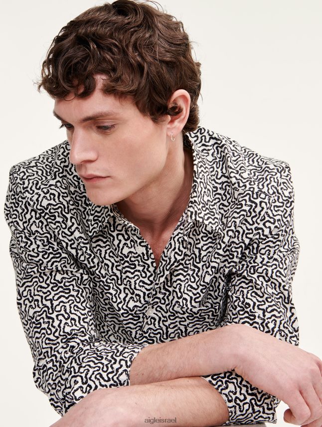 גברים lait pr Aigle חולצה עם שרוולים ארוכים בהדפס פופלין בגדים 8V6ZVZ58