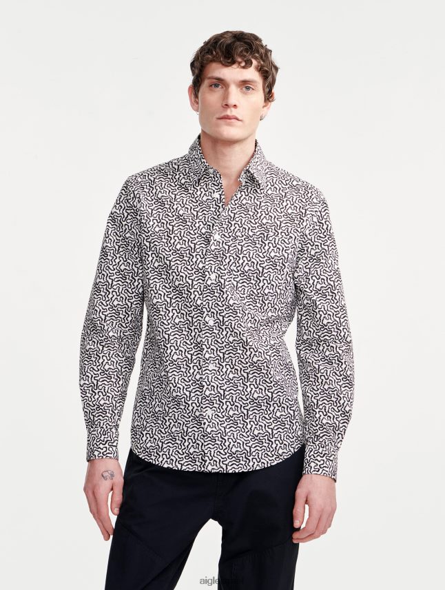 גברים lait pr Aigle חולצה עם שרוולים ארוכים בהדפס פופלין בגדים 8V6ZVZ58